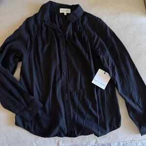 New NWT Bella Dahl Black Tencel Button Down Up Long Sleeve Blouse Top Size XS